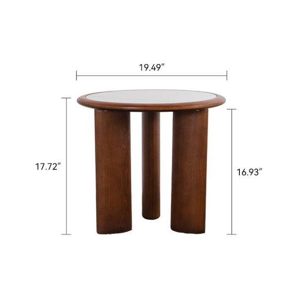 English Elm 19.49 Round Sintered Stone Coffee Table Marble Veined Top Walnut Wood Legs Modern W3158P511611