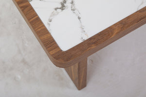 English Elm 47.24 Inch Sintered Stone Coffee Table Walnut Veneer Panel Legs Low Profile Modern W3158P526087