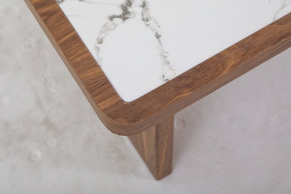 English Elm 47.24 Inch Sintered Stone Coffee Table Walnut Veneer Panel Legs Low Profile Modern W3158P526087