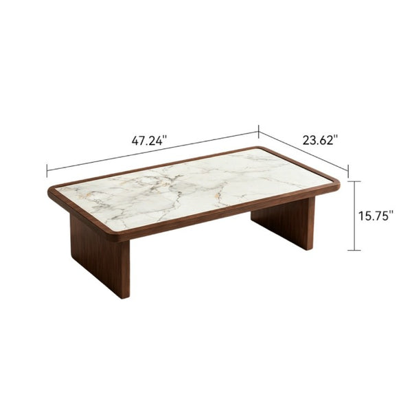 English Elm 47.24 Inch Sintered Stone Coffee Table Walnut Veneer Panel Legs Low Profile Modern W3158P526087