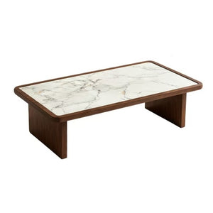 English Elm 47.24 Inch Sintered Stone Coffee Table Walnut Veneer Panel Legs Low Profile Modern W3158P526087