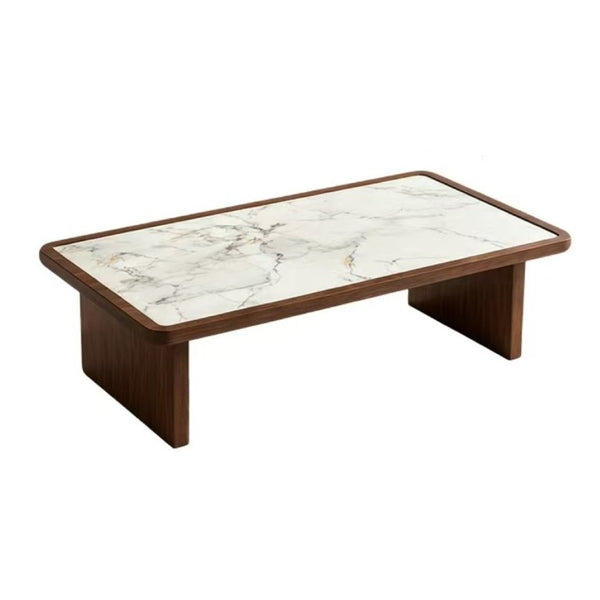 English Elm 47.24 Inch Sintered Stone Coffee Table Walnut Veneer Panel Legs Low Profile Modern W3158P526087