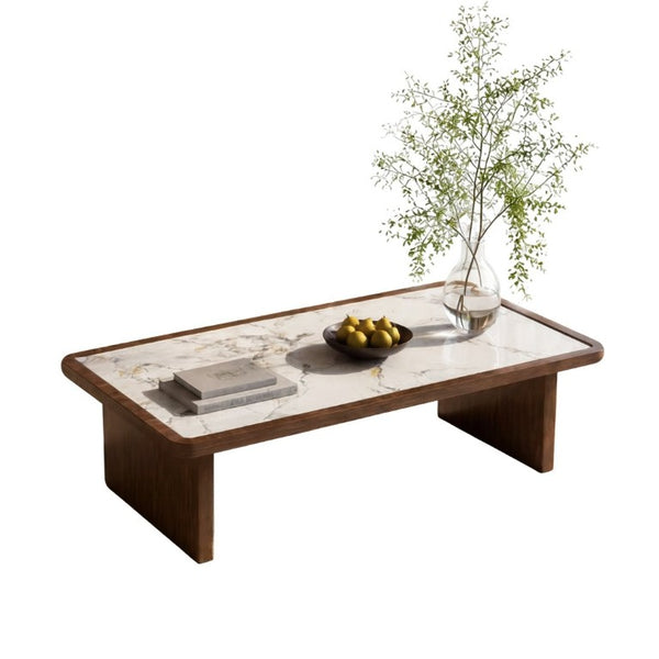 English Elm 47.24 Inch Sintered Stone Coffee Table Walnut Veneer Panel Legs Low Profile Modern W3158P526087
