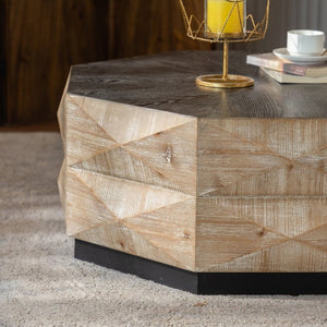 English Elm Octagon Solid Wood Coffee Table Embossed Relief Surface Rustic Farmhouse Living Room W3158P540398