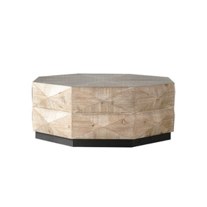 English Elm Octagon Solid Wood Coffee Table Embossed Relief Surface Rustic Farmhouse Living Room W3158P540398