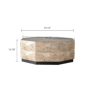 English Elm Octagon Solid Wood Coffee Table Embossed Relief Surface Rustic Farmhouse Living Room W3158P540398
