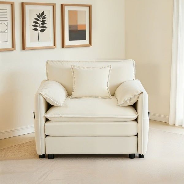 English Elm Oversized Chenille Reading Chair Deep Seat Modular Lounger for Living Room or Bedroom Beige W3163P365681