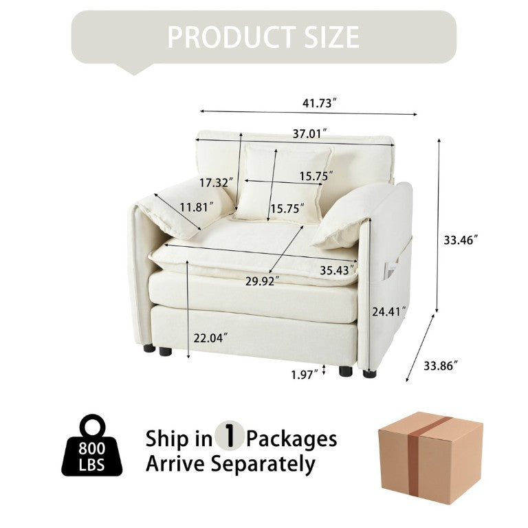 English Elm Oversized Chenille Reading Chair Deep Seat Modular Lounger for Living Room or Bedroom Beige W3163P365681