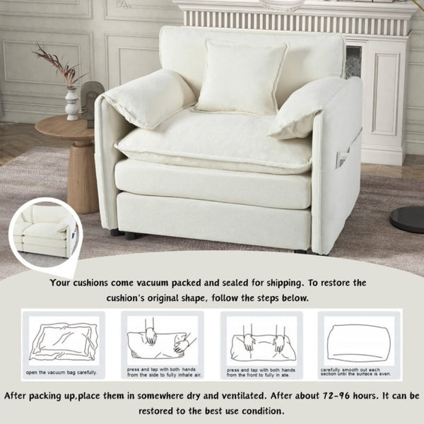 English Elm Oversized Chenille Reading Chair Deep Seat Modular Lounger for Living Room or Bedroom Beige W3163P365681