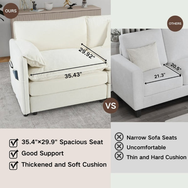 English Elm Oversized Chenille Reading Chair Deep Seat Modular Lounger for Living Room or Bedroom Beige W3163P365681