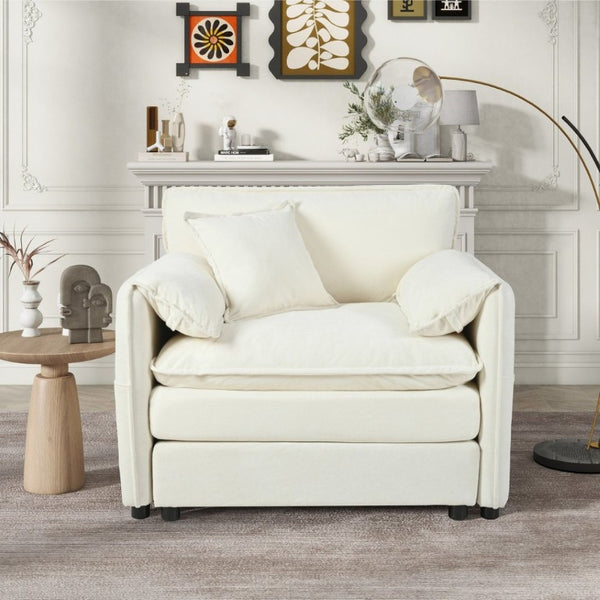 English Elm Oversized Chenille Reading Chair Deep Seat Modular Lounger for Living Room or Bedroom Beige W3163P365681