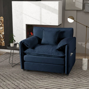 English Elm Oversized Chenille Reading Chair Deep Seat Modular Lounger for Living Room or Bedroom Blue W3163P365693