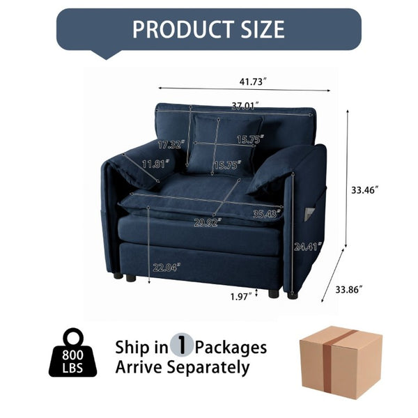 English Elm Oversized Chenille Reading Chair Deep Seat Modular Lounger for Living Room or Bedroom Blue W3163P365693