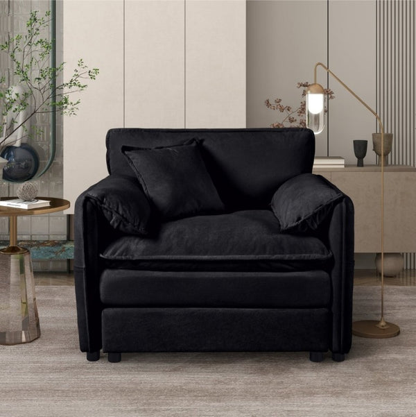 English Elm Oversized Chenille Reading Chair Deep Seat Modular Lounger for Living Room or Bedroom Black W3163P365714