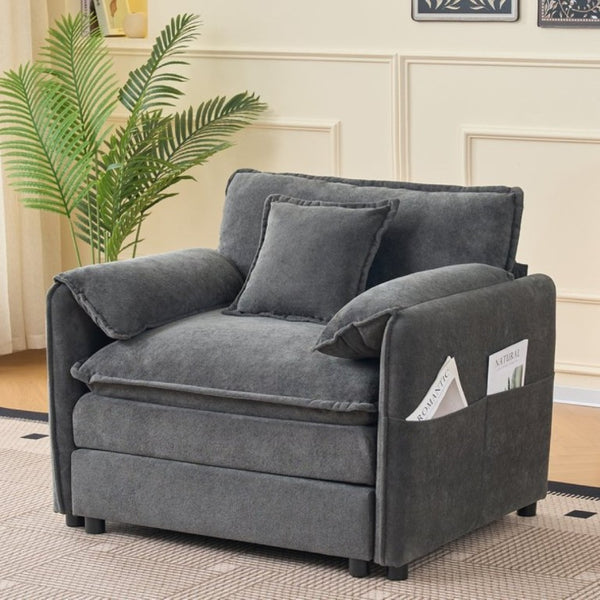 English Elm Oversized Chenille Reading Chair Deep Seat Modular Lounger for Living Room or Bedroom Grey W3163P365729