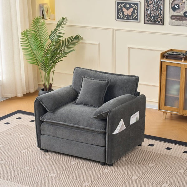 English Elm Oversized Chenille Reading Chair Deep Seat Modular Lounger for Living Room or Bedroom Grey W3163P365729