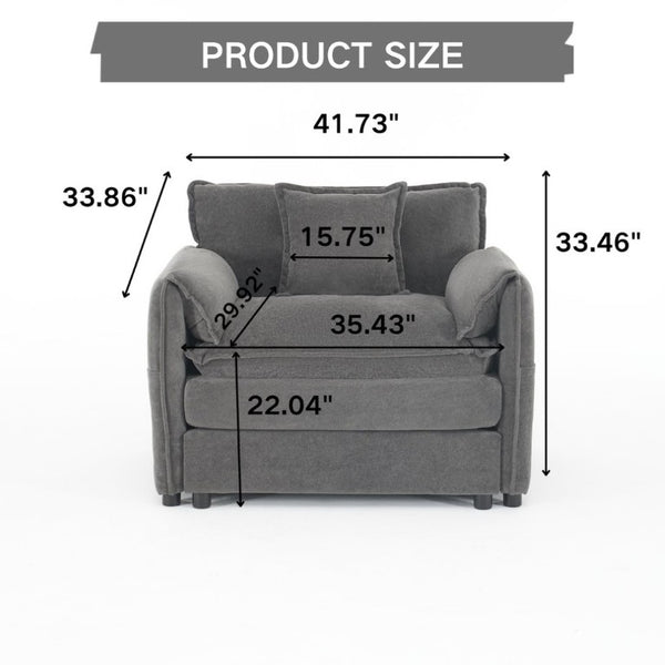 English Elm Oversized Chenille Reading Chair Deep Seat Modular Lounger for Living Room or Bedroom Grey W3163P365729
