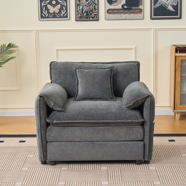 English Elm Oversized Chenille Reading Chair Deep Seat Modular Lounger for Living Room or Bedroom Grey W3163P365729