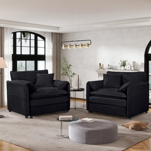 English Elm Oversized Chenille Armchairs Set of Two with Lumbar Pillow and Side Storage Pockets W3163S00009