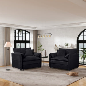 English Elm Oversized Chenille Armchairs Set of Two with Lumbar Pillow and Side Storage Pockets W3163S00009