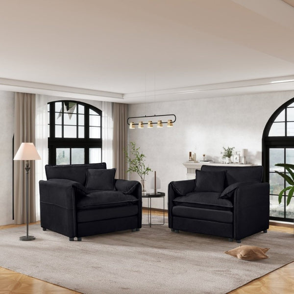 English Elm Oversized Chenille Armchairs Set of Two with Lumbar Pillow and Side Storage Pockets W3163S00009