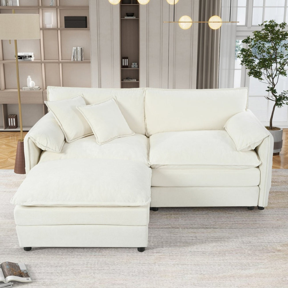 English Elm Deep Seat Chenille Modular Sectional Sofa with Ottoman for Living Room Lounging W3163S00010