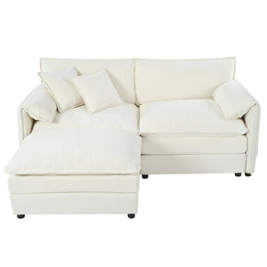 English Elm Deep Seat Chenille Modular Sectional Sofa with Ottoman for Living Room Lounging W3163S00010