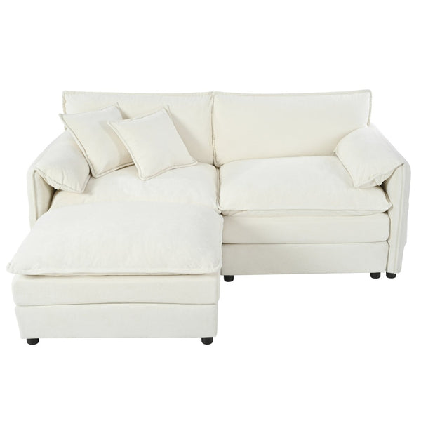 English Elm Deep Seat Chenille Modular Sectional Sofa with Ottoman for Living Room Lounging W3163S00010