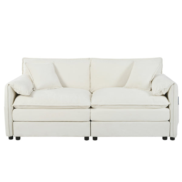 English Elm Deep Seat Chenille Modular Sectional Sofa with Ottoman for Living Room Lounging W3163S00010