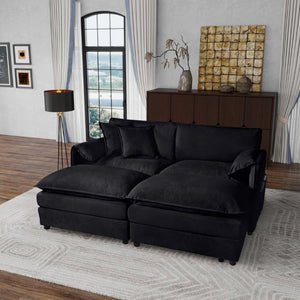 English Elm Deep Seat Chenille Modular Sectional Cloud Sofa with Ottomans for Living Room W3163S00015
