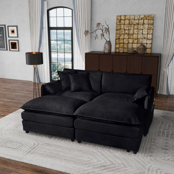 English Elm Deep Seat Chenille Modular Sectional Cloud Sofa with Ottomans for Living Room W3163S00015