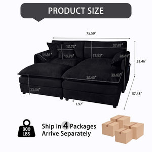 English Elm Deep Seat Chenille Modular Sectional Cloud Sofa with Ottomans for Living Room W3163S00015