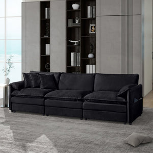 English Elm Oversized Chenille Modular Sectional with Deep Cloud Cushions and Built-In Storage Pockets W3163S00018