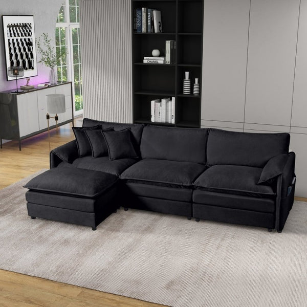 English Elm Modular Cloud Sectional Sofa Chenille Oversized L Shaped Living Room Couch Ottoman W3163S00021