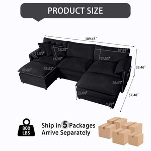 English Elm Modular Cloud Sectional Chenille U Shaped Sofa with Deep Seats and Two Ottomans W3163S00024