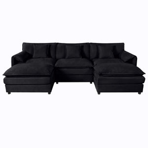 English Elm Modular Cloud Sectional Chenille U Shaped Sofa with Deep Seats and Two Ottomans W3163S00024