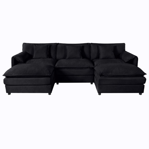 English Elm Modular Cloud Sectional Chenille U Shaped Sofa with Deep Seats and Two Ottomans W3163S00024