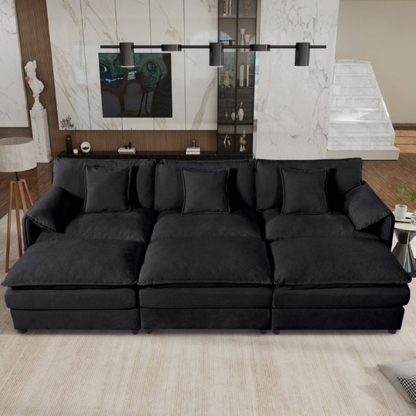 English Elm Oversized Chenille Modular Sectional Sofa with Deep Seats Three Ottomans and Sleeper Design W3163S00027