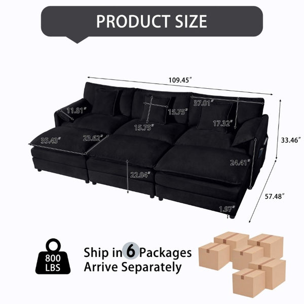 English Elm Oversized Chenille Modular Sectional Sofa with Deep Seats Three Ottomans and Sleeper Design W3163S00027