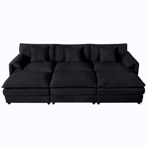 English Elm Oversized Chenille Modular Sectional Sofa with Deep Seats Three Ottomans and Sleeper Design W3163S00027