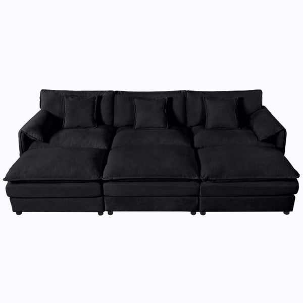 English Elm Oversized Chenille Modular Sectional Sofa with Deep Seats Three Ottomans and Sleeper Design W3163S00027
