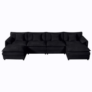 English Elm Modular U Shaped Chenille Sectional Sofa Deep Seat Cloud Couch with Ottomans W3163S00030