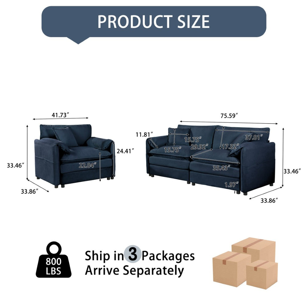 English Elm Deep Seat Chenille Modular Loveseat and Armchair Set for Modern Living Spaces W3163S00032