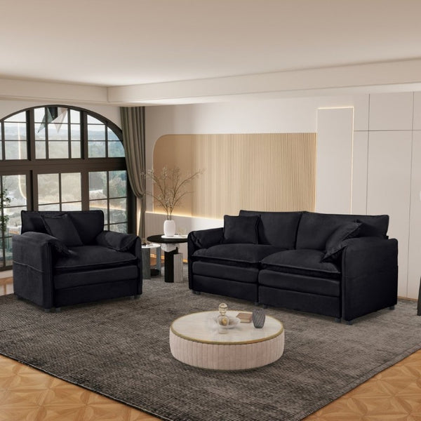 English Elm Deep Seat Chenille Modular Loveseat and Armchair Set with Cloud Cushions for Living Room W3163S00033