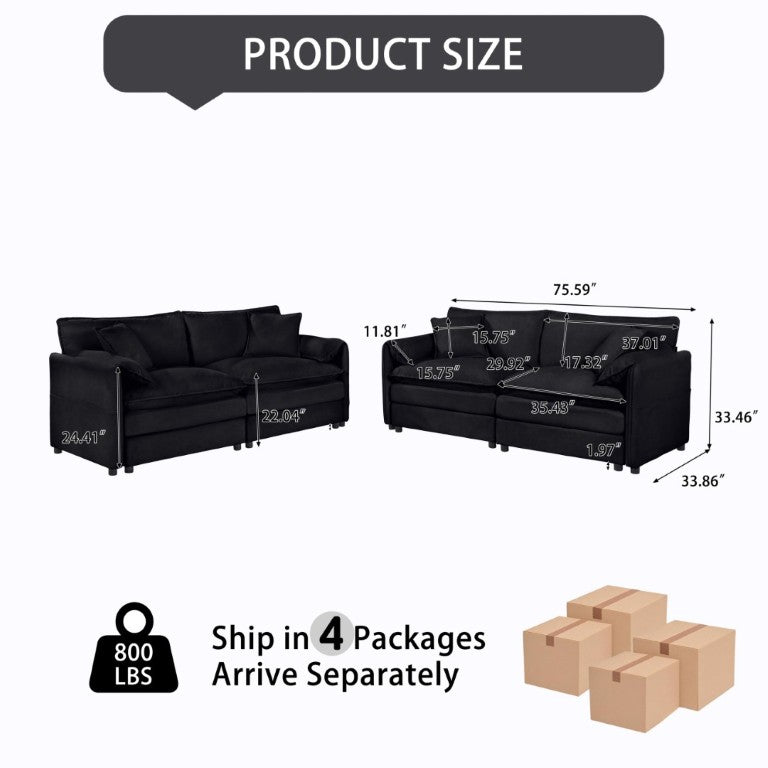 English Elm W3163s00088)oversized Chenille Cloud Sofa Set Modular Two Piece Design with Storage Pockets W3163S00036