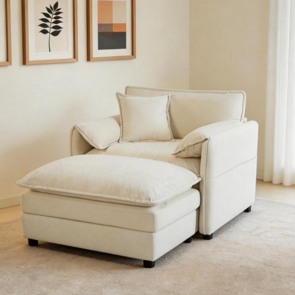 English Elm Oversized Chenille Recliner Chair with Movable Ottoman for Modern Living Spaces Beige W3163S00051