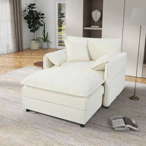 English Elm Oversized Chenille Recliner Chair with Movable Ottoman for Modern Living Spaces Beige W3163S00051