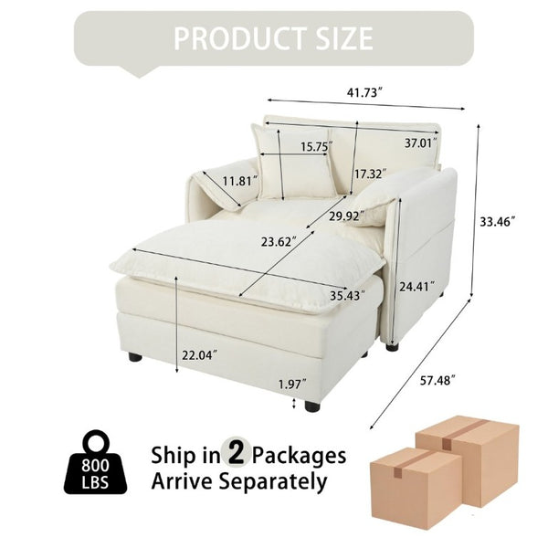 English Elm Oversized Chenille Recliner Chair with Movable Ottoman for Modern Living Spaces Beige W3163S00051