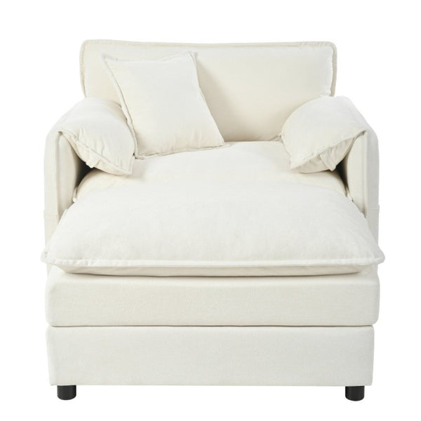 English Elm Oversized Chenille Recliner Chair with Movable Ottoman for Modern Living Spaces Beige W3163S00051