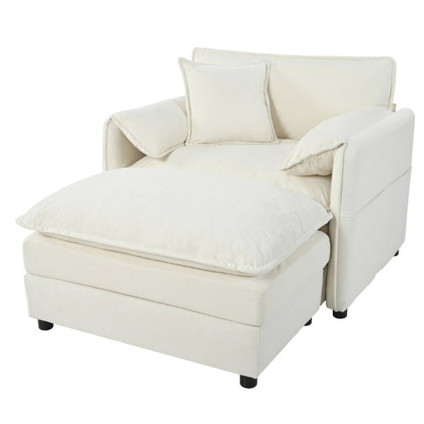 English Elm Oversized Chenille Recliner Chair with Movable Ottoman for Modern Living Spaces Beige W3163S00051